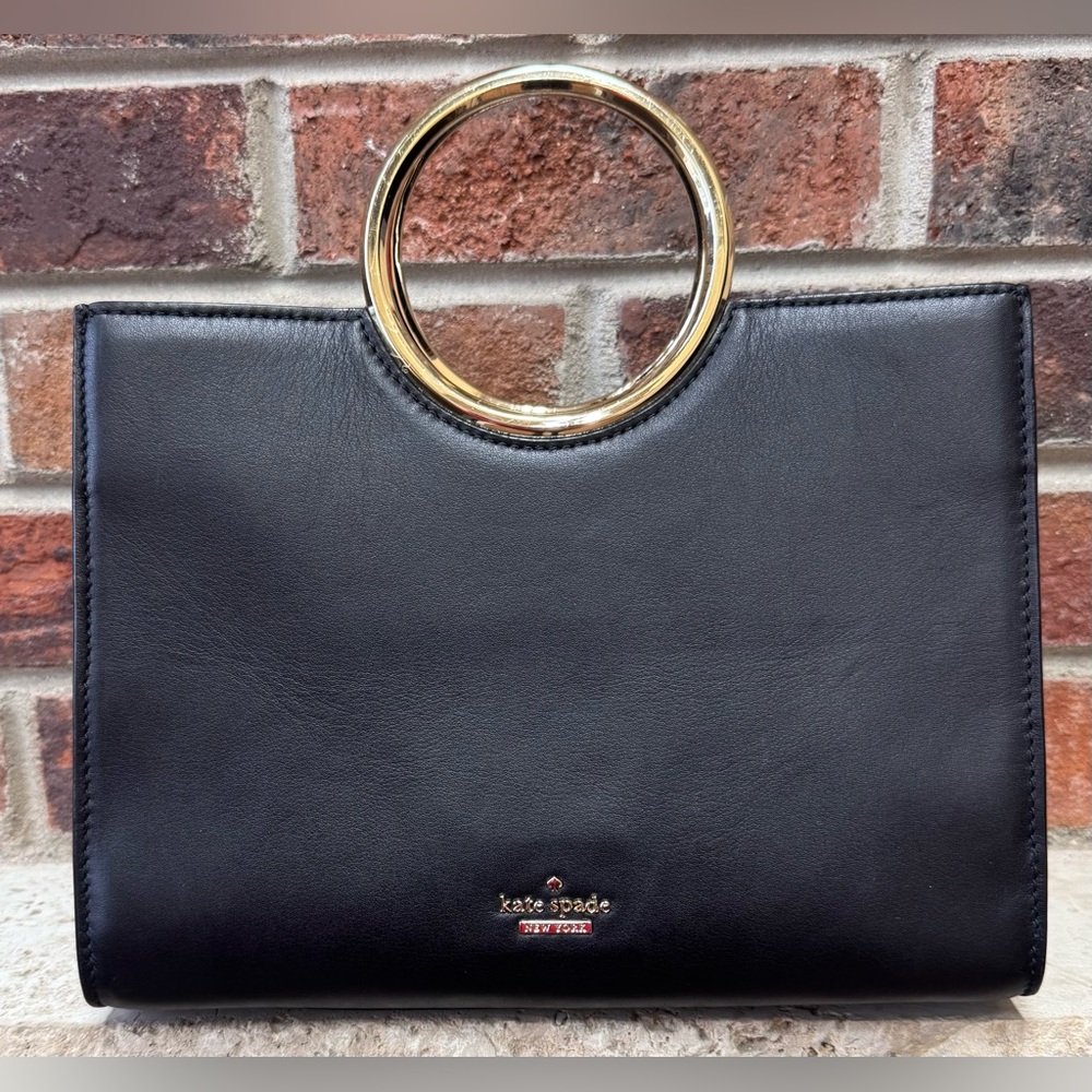 Kate Spade Black Leather Satchel with Gold Ring Handles